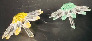 lot 106 image: 2 Swarovski Crystal Marguerite Daisy Flowers, Green and Yellow