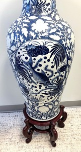 lot 3A image: Very Large Blue and White Asian Floor Vase  Large 54 Blue and White Asian Vase