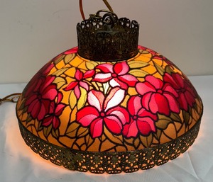 lot 366 image: Spectacular Vintage Stained Glass Hanging Pendant Lamp