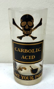 lot 370 image: Three Vintage Georges Briard Name Your Poison Tumblers including Vintage Georges Briard Nitro-Glycerin Tumbler