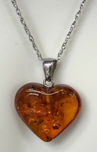 lot 385 image: Stauer Sterling Silver Necklace with Amber Heart Pendant