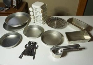 lot 212 image: Small Housewares...Kitchen Baking Cookware Spice Rack Etc.