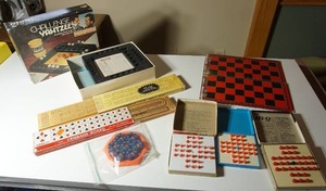 lot 227 image: Vintage Games...Challenge Yahtzee, Brain Teasers, Checker Board, Cribbage Board...