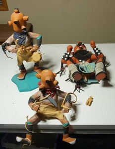 lot 238 image: WOAH...KACHINAS HOPI INDIAN SIGNED() WOLF MUDHEAD POWAMU DANCER - R. PINO FEATHER PICK