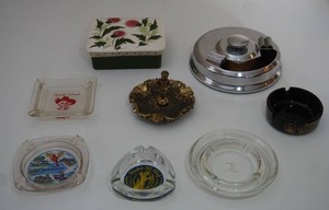 lot 13 image: Collectible Ashtrays Including Stangl Pottery #3844 Cigarette Pack Case Holder...