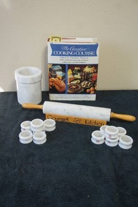 lot 53 image: Collectible Marble Rolling Pin Napkin Rings Utensil Container