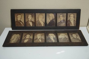 lot 60 image: Antique Framed Photo Cards of Classical Composers Including Bach, Carl Maria Von Weber, Franz Liszt, Felix Mendelssohn, Franz Schubert Etc