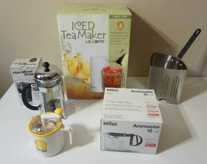 lot 71 image: Vintage NOS Mr. Coffee Iced Tea Maker TM20P Red 3 Quart Extra Pitcher, Vintage Donvier Half-Pint Ice Cream Maker Hand Crank...