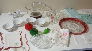 lot 75 image: Vintage Glass Linen Porcelain Tableware Including Murano Glass Fruit Vegetables
