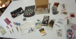 lot 137 image: Piranha Razor Grip Darts Set wHard Shell Case, Vintage Electronic Darts Scorer Scoreboard Calculator, Darts and Replacement Tips...