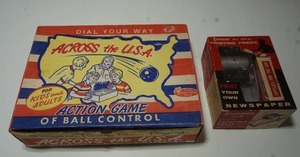 lot 163 image: Vintage American Toy Across The U.S.A. Ball Skill Mechanical Game, Superior All Metal Printing Press Cub No. 8401