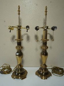 lot 173 image: Vintage Lighting...Pair of Beautiful Double Socket Pull Chain Brass Table Lamps...