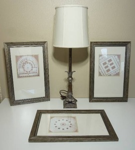 lot 181 image: Home DeCor...Antiqued Silver Style Table Lamp Lighting and Matching Wall Art...