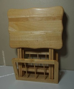 lot 189 image: Vintage Furniture...Solid Oak Wood TV Trays wStand