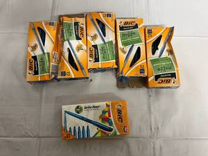 5 Boxes of Blue Pens and Box of Blue Highlighters