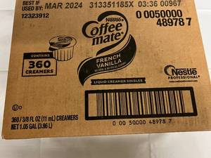360 Individual French Vanilla Creamers Best by 032024
