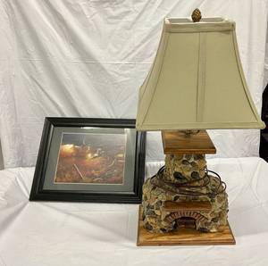 Fieldstone Fireplace Lamp & Pheasant Print