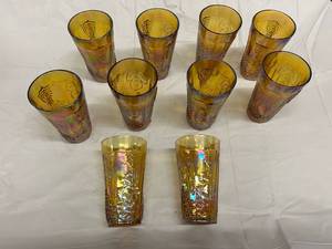 Piture & 10 Glasses-Carnival Glass