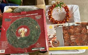 24 Fiber Optic Wreath, Copper Cookie Cutter Set & Orange Jingle Bell Wreath