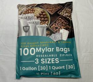100 Mylar Bags(3 sizes), Oxygen Absorbers & Labels