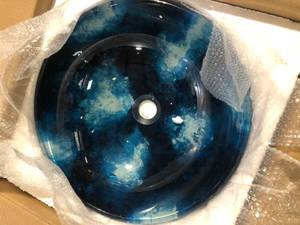 Bathroom Glass Vessel Sink with Faucet in Ocean Blue  Customer Returns See Pictures