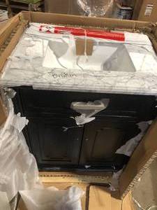 Home Decorators Collection Bonica 30 in. W x 22 in. D x 34 in. H Single Sink Bath Vanity in Espresso with Carrara Marble Top Granite Broken  Customer Returns See Pictures