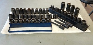 lot 30 image: 12 pc PAKTY241 Snap-on deep socket set, 10 pc shallow socket set, 13 pc set, 10 pc Matco set, (3) square long bit sockets