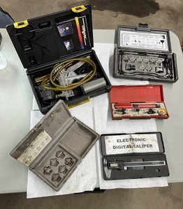 lot 39 image: Matco Tester Set, Digital Caliper, Injector Tester Kit Blue Point Cordless Butane Soldering Iron Kit Mityvac Vacuum Hand Pump
