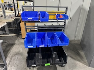 lot 24 image: Akro-Mils Mobile Stackable Bin Organizer, with 22 various sized bins