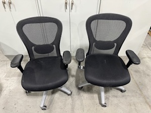 lot 68 image: Pair of Mesh Back Adjustable Chairs with Adjustable Arm Rests