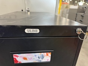 lot 148 image: Uline Three Drawer Filing Cabinet (Black) with Key