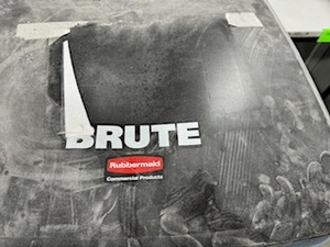 lot 149 image: Rubbermaid Brute 95 Gallon Rolling Trash Can