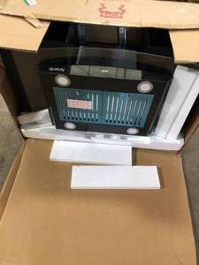 AKDY 30 in. 343 CFM Convertible Kitchen Island Mount Range Hood in Black Painted Stainless Steel with Tempered Glass  Customer Returns See Pictures
