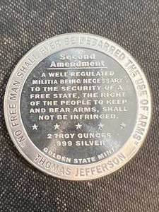 lot 03 image: 2 TROY OZ .999 FINE SILVER 2ND AMENDMENT ROUND