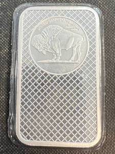 lot 17 image: 5 TROY OZ .999 FINE SILVER BUFFALO INDIAN BAR SEALED