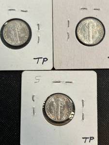 lot 31 image: 3 US MERCURY DIMES 1945P-D-S