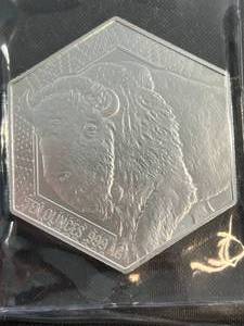 lot 78 image: 10 TROY OZ .999 FINE SILVER BUFFALO INDIAN BAR SEALED