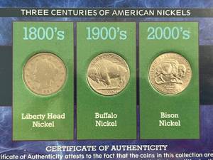 lot 83 image: 3 CENTURIES OF AMERICAN NICKELS 3 COIN SET