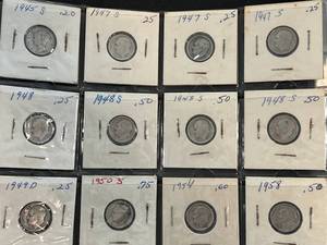 lot 89 image: SHEET OF 17 US MERCURY AND PRE64 ROOSEVELT DIMES