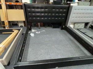 King Black Leather Headboard, Footboard and Side Rails