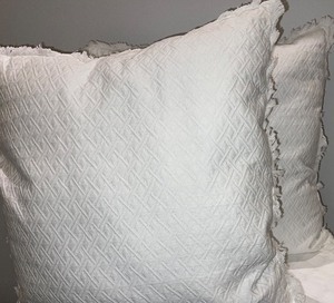 Two Fringed White Accent Pillows