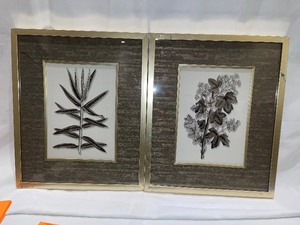 Set of 2 Earth tone Leaves Wall Art, Matted and Framed