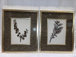 Set of 2 Earth tone Leaves Wall Art, Matted and Framed