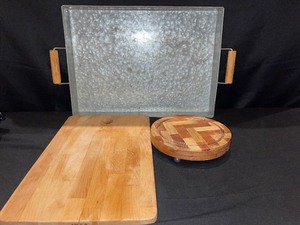 Lot of Cutting Boards and Metal Tray