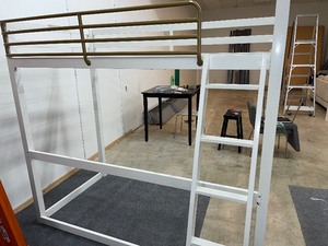 White Bunk Bed over desk area