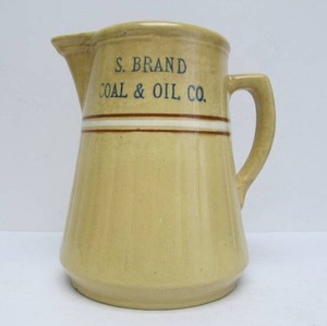lot 26 image: Antique Stoneware Advertising Pitcher - S. Brand Coal & Oil Company