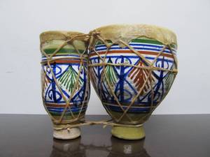 lot 51 image: Vintage Moroccan Terra Cotta Hand Drums