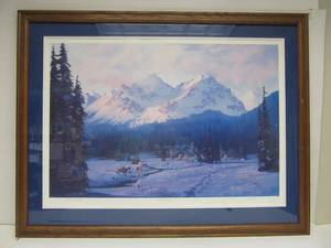 lot 55 image: Framed Signed Numbered Western Print by Robert Walton - Winter Camp