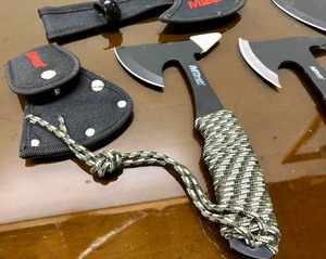 lot 95 image: Like-New MTECH Throwing etc Axes & Knife