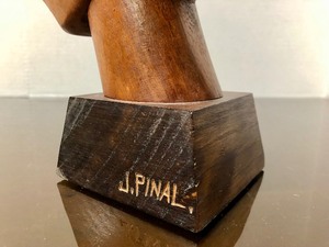 lot 109 image: Carved Signed Vintage J. PINAL Head Bust Sculpture
